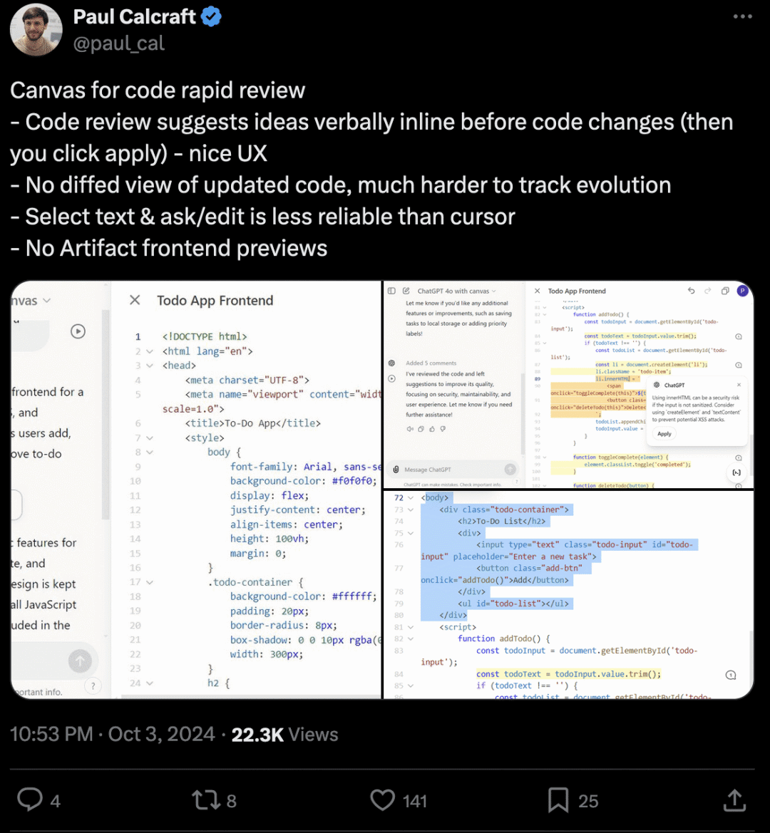 OpenAI's newly released canvas and Claude's Artifacts, which one is better?